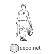 Autocad drawing young boy on the beach rear view dwg , in People Men