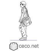 Autocad drawing Young college man with a bag on his shoulders dwg dxf , in People Men