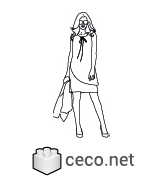 Autocad drawing young elegant woman wearing sunglasses dwg , in People Women