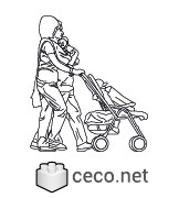 Autocad drawing young family with their baby side view dwg , in People Family & Groups