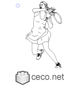 Autocad drawing young lady athlete playing tennis dwg dxf template , in People Fitness & Sports