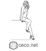 Autocad drawing young lady leaning on a wall dwg , in People Women
