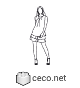 Autocad drawing young lady wearing a summer dress dwg , in People Women