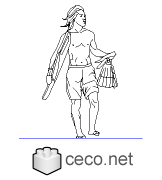 Autocad drawing Young man in the beach surfer lifeguard swimmers dwg , in People Men