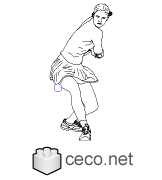 Autocad drawing young teen girl playing sports tennis dwg , in People Women