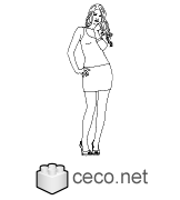 Autocad drawing young teen woman standing dwg dxf , in People Women