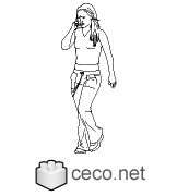 Autocad drawing young teenage girl talking on cell phone walking dwg , in People Women