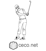 young woman playing golf dwg dxf Autocad drawing template , in Equipment Sports Gym Fitness