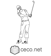 young woman playing golf dwg dxf Autocad drawing template , in People Fitness & Sports