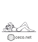 Autocad drawing young woman reading a book on the beach dwg , in People Women