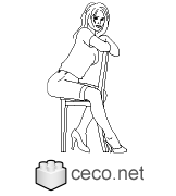 Autocad drawing young woman sitting on a chair dwg dxf , in People Women