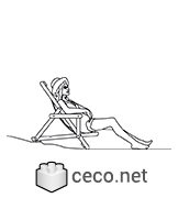 Autocad drawing young woman sitting on a deck chair on a beach dwg , in People Women