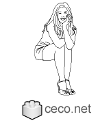 Autocad drawing young woman sitting dwg dxf , in People Women