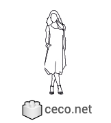 Autocad drawing young woman standing wearing an elegant dress dwg , in People Women