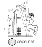 Autocad drawing young woman on upper back exercise machine gym dwg dxf , in Equipment Sports Gym Fitness
