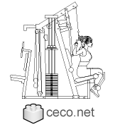 Autocad drawing young woman on upper back exercise machine gym dwg dxf , in People Fitness & Sports
