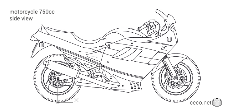 autocad drawing 750cc Super Sport Motorcycle side view in Vehicles, Bikes & Motorcycles