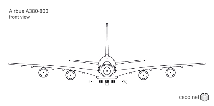 autocad drawing Airbus A380-800 double-deck jet airliner front view in Vehicles, Aircrafts