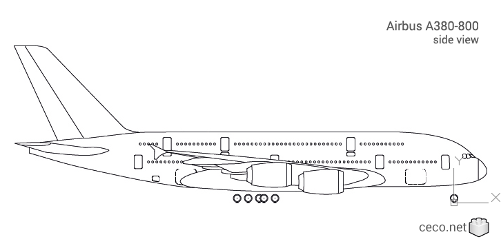 autocad drawing Airbus A380-800 double-deck jet airliner side view in Vehicles, Aircrafts