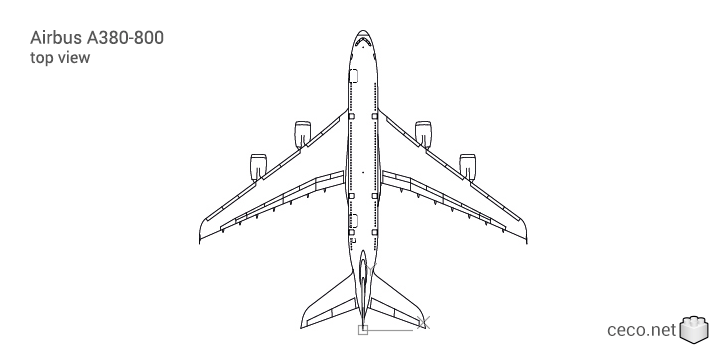 autocad drawing Airbus A380-800 top view in Vehicles, Aircrafts