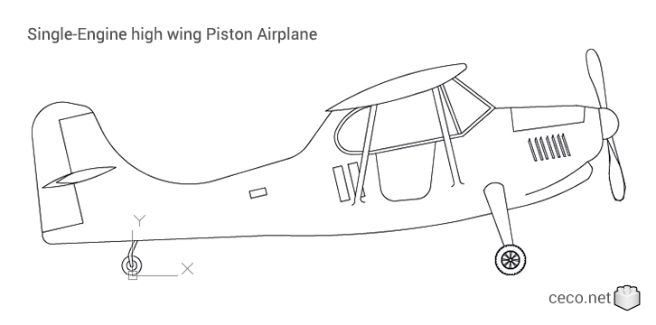 autocad drawing Airplane piston single-engine high-wing front view in Vehicles, Aircrafts