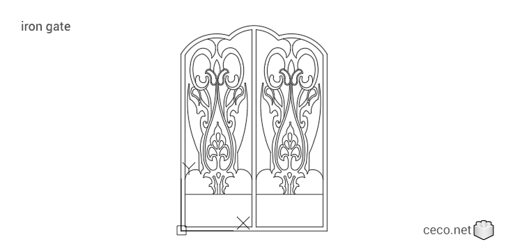 autocad drawing art nouveau iron gate front view in Decorative elements