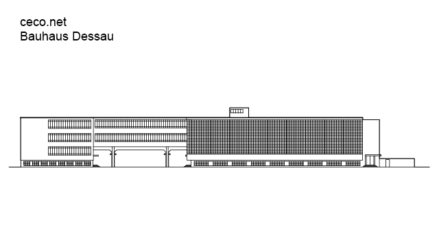 autocad drawing Bauhaus Dessau - Walter Gropius - front view in Architecture