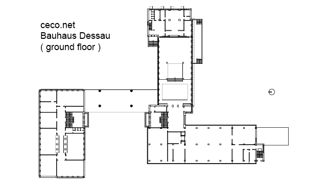 autocad drawing Bauhaus Dessau - Walter Gropius - ground floor in Architecture