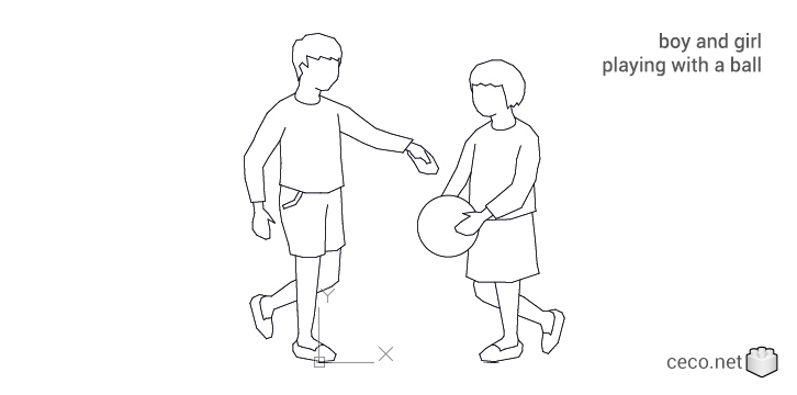 autocad drawing boy and girl playing with a ball in People, Family & Groups