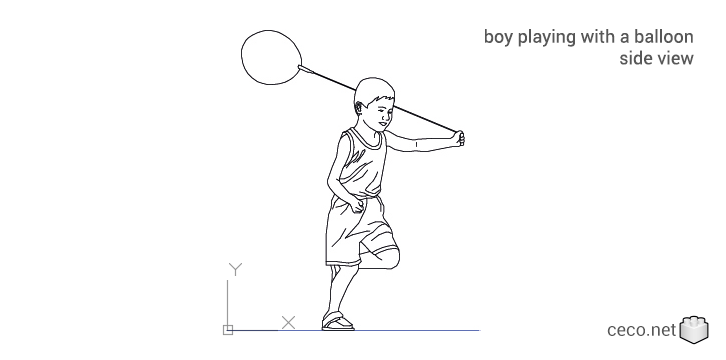 autocad drawing boy playing with a balloon in People, Family & Groups