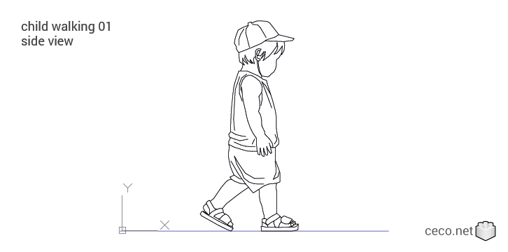 autocad drawing child walking 01 side view in People, Family & Groups