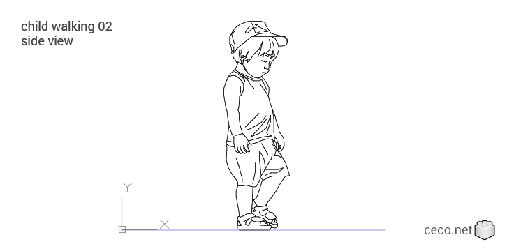 autocad drawing child walking 02 side view in People, Family & Groups