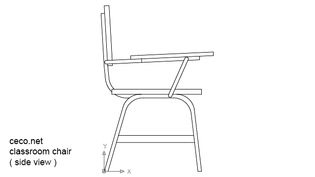 Autocad drawing classroom chair in side view dwg