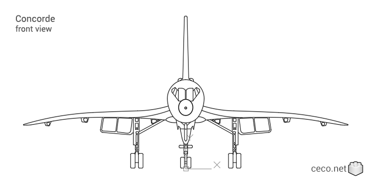 autocad drawing Concorde supersonic passenger jet front view in Vehicles, Aircrafts