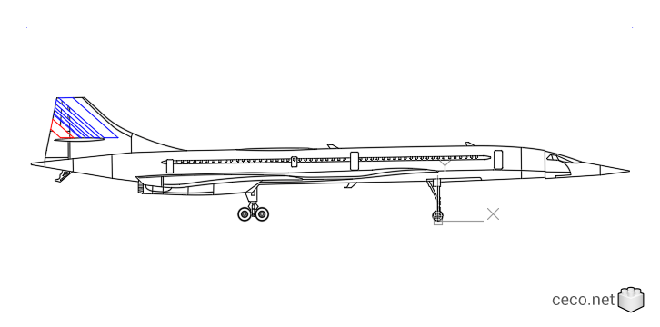 autocad drawing Concorde supersonic passenger jet side view in Vehicles, Aircrafts