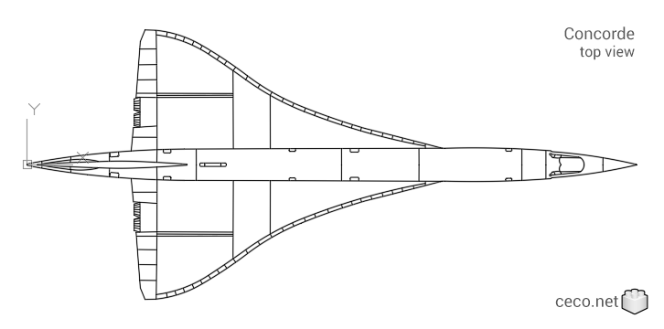 autocad drawing Concorde supersonic passenger jet top view in Vehicles, Aircrafts