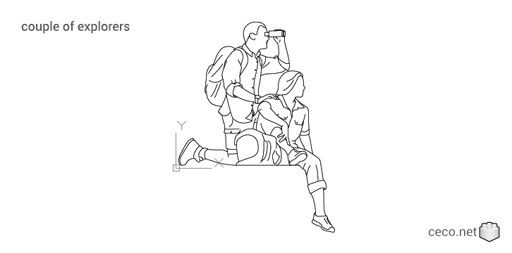 autocad drawing couple of explorers on the mountain in People, Family & Groups