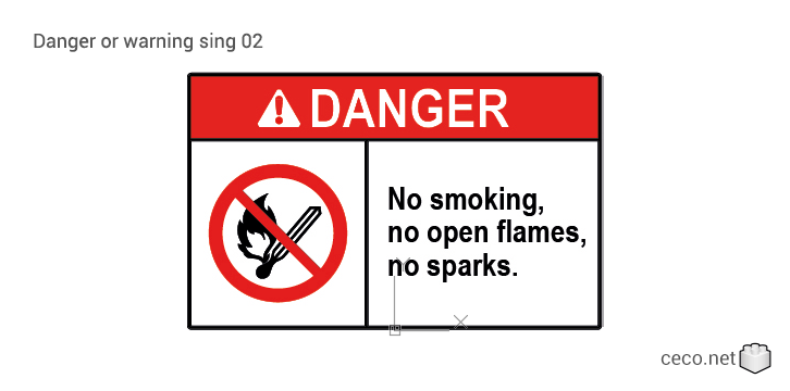 autocad drawing Danger or warning sign 02 Danger no smoking in Symbols Signs Signals