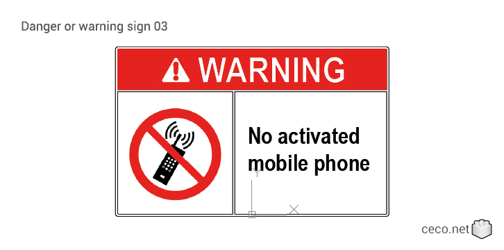 autocad drawing Danger or warning sign 03 no activated mobile phone in Symbols Signs Signals, ISO standards