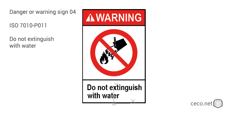 autocad drawing Danger or warning sign 04 Do not extinguish with water in Symbols Signs Signals, ISO standards