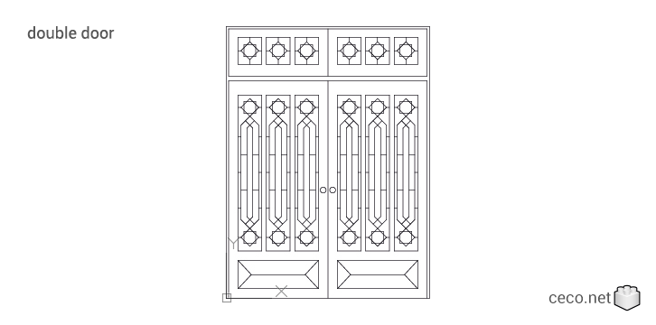 autocad drawing double door of wood and glass with geometric motifs in Decorative elements