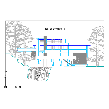 autocad drawing Fallingwater House - Elevation 1 in Architecture
