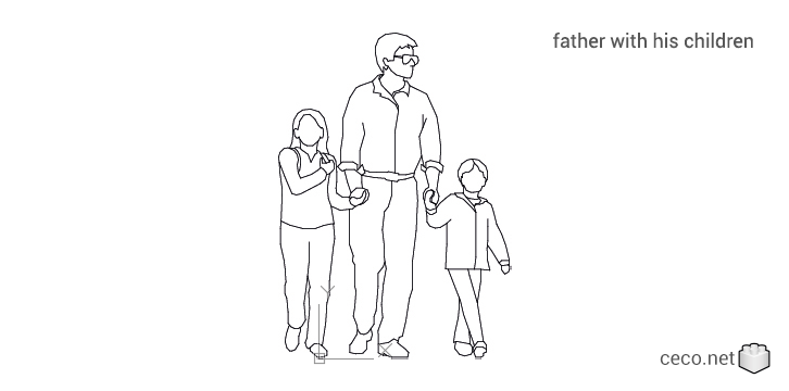 autocad drawing father with his children in People, Family & Groups