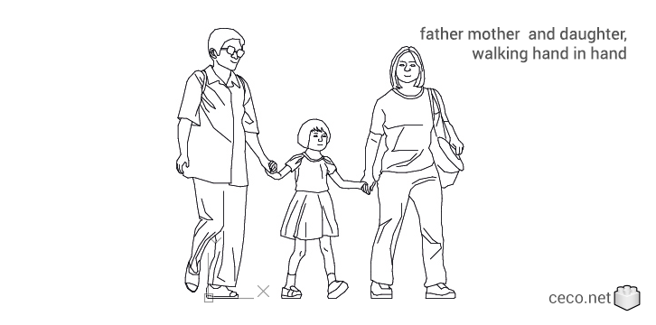 autocad drawing father mother and daughter in People, Family & Groups