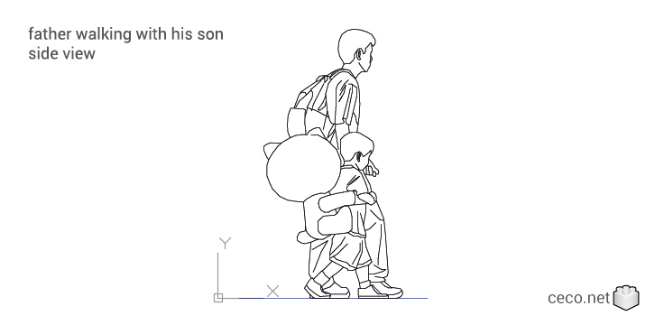 autocad drawing father walking with his son beside him in People, Family & Groups