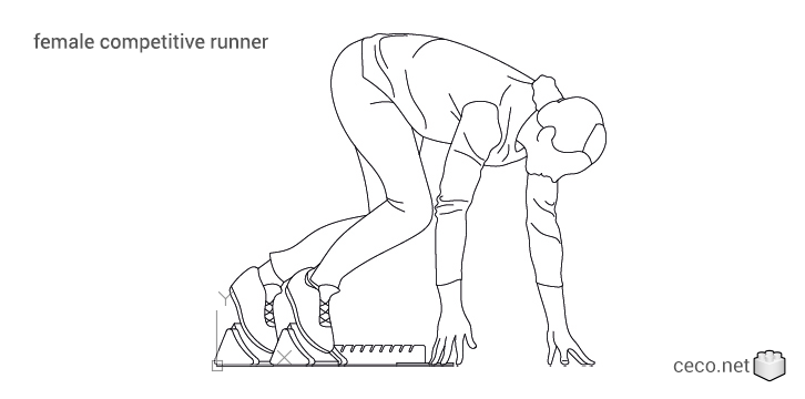 autocad drawing female competitive runner 01 side view in People, Fitness & Sports