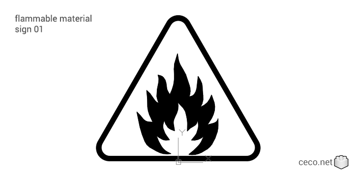 autocad drawing flammable material warning sign 01 Fire hazard symbol in Symbols Signs Signals, ISO standards