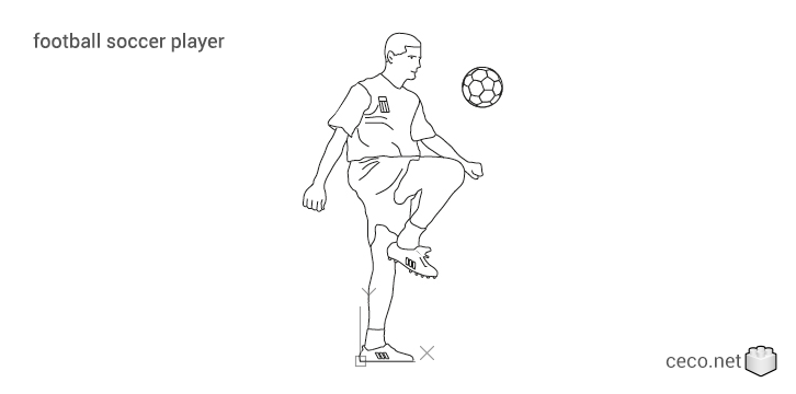 autocad drawing football soccer player playing with a ball in People, Fitness & Sports