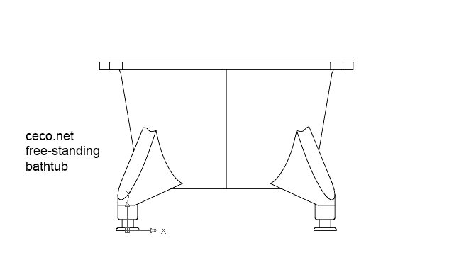 autocad drawing free-standing bathtub front view in kitchen & bathroom