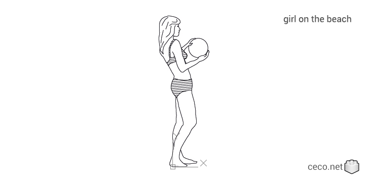 autocad drawing girl on the beach playing with a ball in People, Fitness & Sports